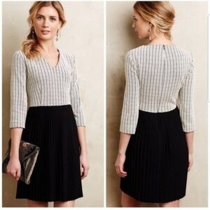 ANTHROPOLOGIE Ganni  Crossknit Black & White Pleated Dress